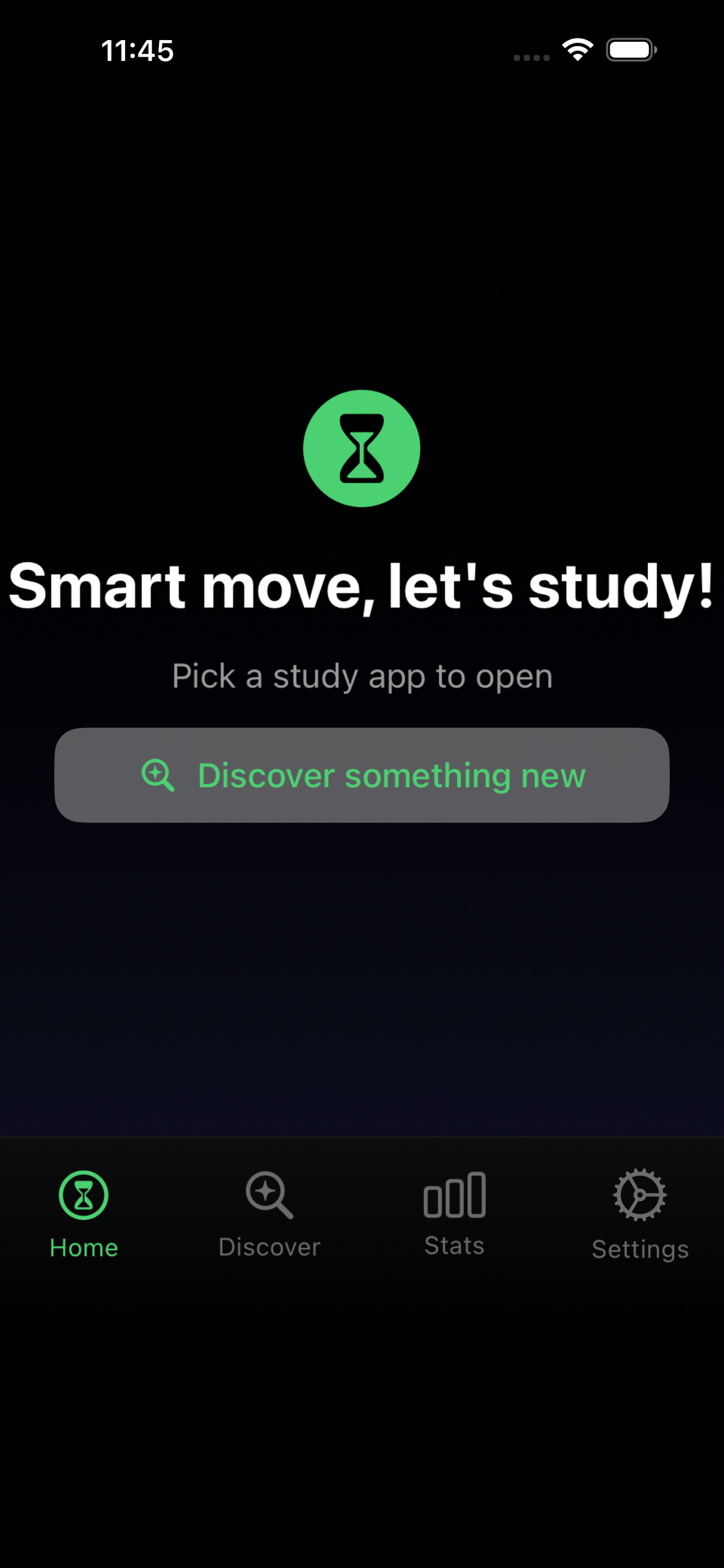 Home — pick a study app to open